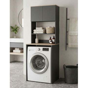 Dulap baie cu loc de masina de spalat Chaxe, Antracit, 65x33x184 cm - Antracit