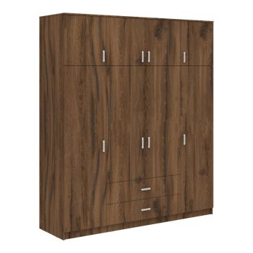Dulap cu patru uși și sertare Royal, Lemn, Nuc-Stejar, 200x58x230 cm - Nuc