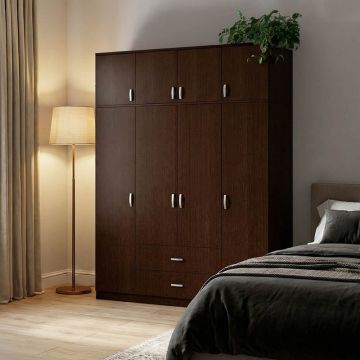 Dulap cu patru uși și sertare, Royal, Wenge, 200x58x230 cm - Nuc