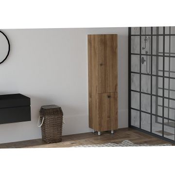 Dulap de baie Lipa cu cos de rufe, Nuc - Alb, 35x155x32 cm - Nuc