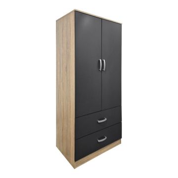 Dulap de haine Alvia cu 2 uși și 2 sertare, Diverse culori, 80x52x180 cm - Sonoma-Antracit