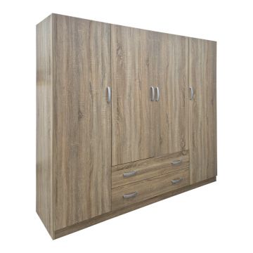 Dulap de haine Alvia cu 4 uși și 2 sertare, Alb - Sonoma, 200x51x180 cm - SONOMA