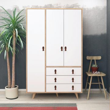 Dulap de Haine Franky, Alb / Stejar, 120x187x52 cm - Stejar