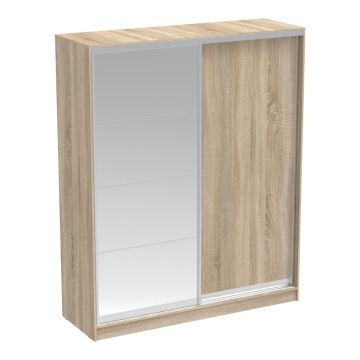 Dulap dormitor cu 2 usi glisante cu oglinda Aparador, Alb - Stejar, 180x60x220 cm - Stejar
