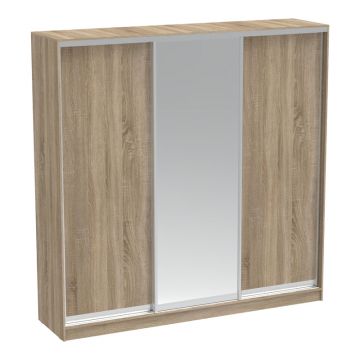 Dulap dormitor cu 2 usi glisante cu oglinda Aparador, Alb - Stejar, 240x60x240 cm - Stejar