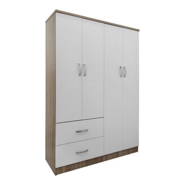 Dulap haine cu 4 usi si sertare Lego Alb Maro 120.5x42x181 cm