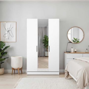 Dulap Haine GRA-730-FF-3 Home Collection® Trendline cu 3 usi si oglinda, Alb - Stejar, 120x207x53 cm - Alb