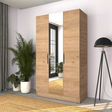 Dulap Haine GRA-730-FF-3 Home Collection® Trendline cu 3 usi si oglinda, Alb - Stejar, 120x207x53 cm - Stejar