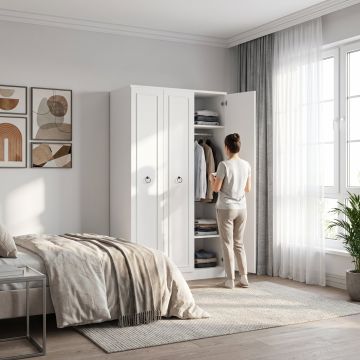 Dulap Haine GRD-1330-BB-2 Home Collection® Hampton, 3 usi, Alb, 103x185x52 cm - Alb