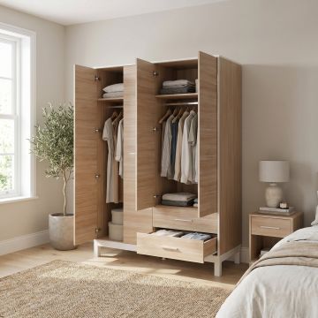 Dulap Haine GRD-1442-MB-3 Home Collection® London, 4 usi si 2 sertare, Alb - Stejar, 159x202x52 cm - Stejar