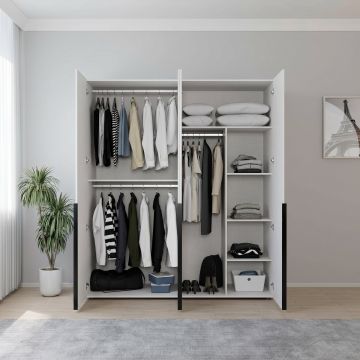 Dulap Haine GRD-1740-DD-3 Home Collection® Oryana cu 4 usi cu rafturi si umerasi, 180x210x62 cm - Alb