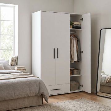 Dulap Haine GRD-631-BB-2 Home Collection® Trendline, 3 usi, 1 sertar, Alb - Stejar, 103x187x52 cm - Alb