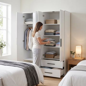 Dulap Haine GRD-642-BB-3 Home Collection® White, 4 usi si 2 sertare, Alb, 137x187x52 cm - Alb