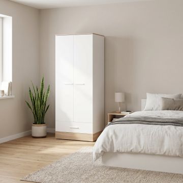 Dulap Haine GRD-821-MB-2 Home Collection® Base, 2 usi cu sertar si umeras, Alb, 80x198x52 cm - Alb