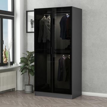 Dulap Haine Kale Glass - 210, Negru, 90x210x52 cm - Negru