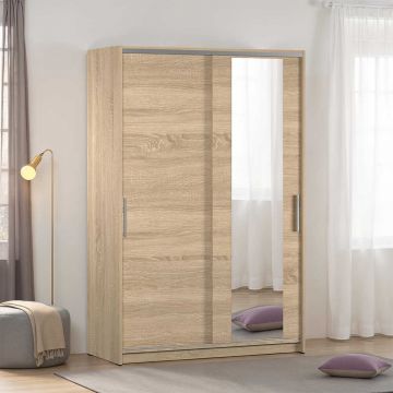 Dulap Haine SWD-512-BB-2 Home Collection® Elit Mediu, 2 usi glisante cu oglinda, Alb - Natur - Sonoma, 120x182x52 cm - Sonoma