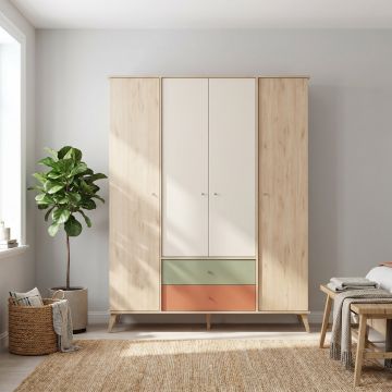 Dulap Haine TGR-942-FX-3 Home Collection® Tiffany, 4 usi, 2 sertare, Multicolor, 162x200x54 cm - Natur