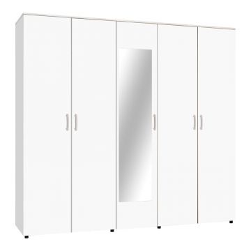 Dulap Luna cu 5 usi si oglinda, 220x52x200 cm - Alb