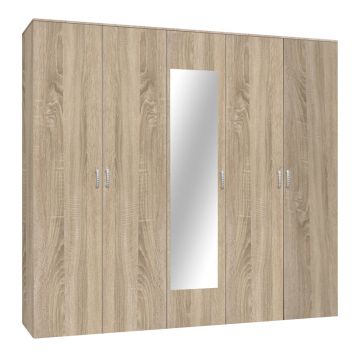 Dulap Luna cu 5 usi si oglinda, 220x52x200 cm - Stejar