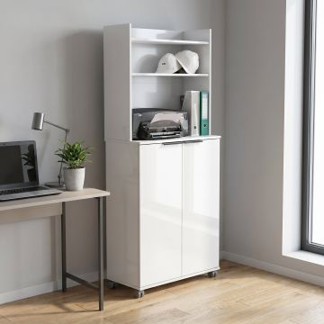 Dulap Multifunctional ADR-470-PP-1 Home Collection® Diamond, 2 usi, 6 rafturi, cu rotile, Alb Lucios, 73x172x36 cm - Alb