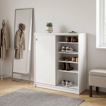 Dulap Pantofi ADR-322-BB-1 Home Collection® Diamond, 2 usi glisante, 5 rafturi, Alb - Natur, 91x105x37 cm - Alb