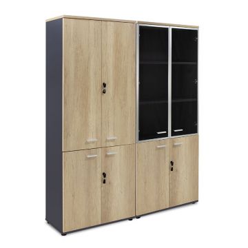 Dulapuri Lotus cu 4 usi din sticla/lemn, Stejar-Gri inchis, 160x45x180 cm - Stejar
