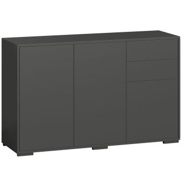 HOMCOM Bufet mobilier de depozitare 2 sertare culisante 3 uși poliță reglabilă panouri aglomerate 117 x 36 x 74 cm negru | Aosom Romania