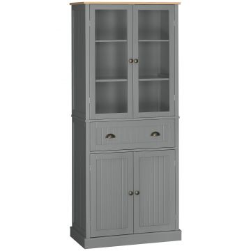 HOMCOM Dulap Cămară cu 5 Niveluri și Sertar Central, din MDF și PAL, 76x40x182,5cm, Gri | Aosom Romania