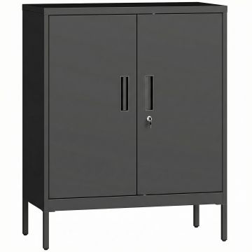 HOMCOM Dulap metalic pentru birou, 80 x 40 x 100 cm, mobilier de depozitare, încuietoare, 2 uși și 2 rafturi reglabile, negru | Aosom Romania