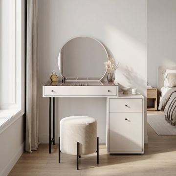 Masa de machiaj TMU-713-VV-1 Home Collection® Dior, 3 sertare cu oglinda, Crem, 108x130x47 cm - Bej