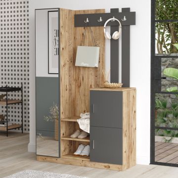 Mobilier de intrare Saron cu oglinda, 113x35x180 cm - Natur