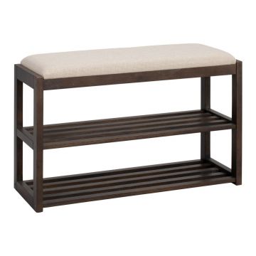 Pantofar în culoare naturală închisă cu bancă din lemn de stejar 80x52x30 cm Confetti – Rowico