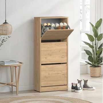 Pantofar SHC-330-BB-1 Home Collection® Compact Plus, 12 Perechi, 3 Compartimente, Alb - Stejar - Mov, 51x119x26 cm - Stejar