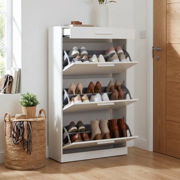 Pantofar SHC-431-DD-1 Home Collection® Extra, 3 compartimente, capacitate 18 perechi incaltaminte, Alb - Nuc, 75x128x29 cm - Alb