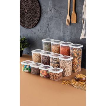 Set 12 Cutii pentru alimente, 3 marimi, 10x10x9.5 cm - Alb