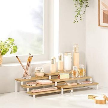Set 2 rafturi pentru condimente, Songmics, Natural-Alb, 32x24.5x11.2 cm