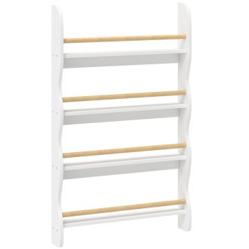 AIYAPLAY Raft pentru cărți copii, raft cu 4 polițe, raft de perete cu protecție la răsturnare Montessori 60 x 10 x 98 cm, Weiß | Aosom Romania