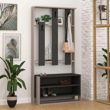 Cuier cu pantofar Chester cu rafturi, 90 x 180 x 36 cm - Antracit