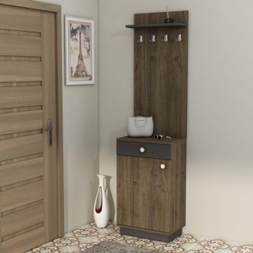 Cuier cu pantofar Levan cu usa si sertar, 50 x 188 x 32 cm - Nuc