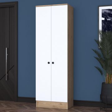 Cuier cu pantofar Mina cu 2 usi, Alb - Nuc, 60 x 183 x 38 cm - Maro