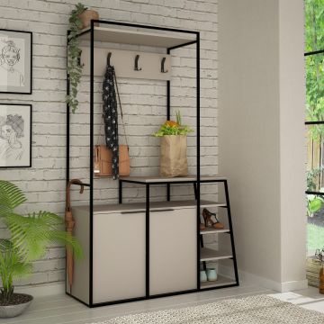 Cuier cu pantofar Pall  cu 2 Usi si Rafturi, 116 x 180 x 38 cm - Crem