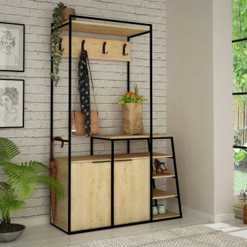 Cuier cu pantofar Pall  cu 2 Usi si Rafturi, 116 x 180 x 38 cm - Stejar