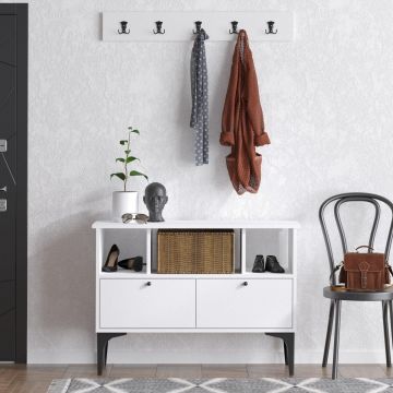 Cuier Pantofar Seda cu Usi si Rafturi,  100 X 75 X 35 Cm - Alb