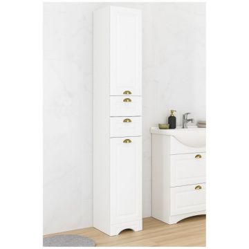 Dulap baie seria 172, front MDF, 2 usi, 2 sertare, alb rustic, 35x31.6x180 cm