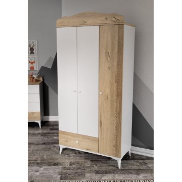 Dulap Copii Sansa, Stejar - Alb, Diverse dimensiuni - 90x40x184 cm