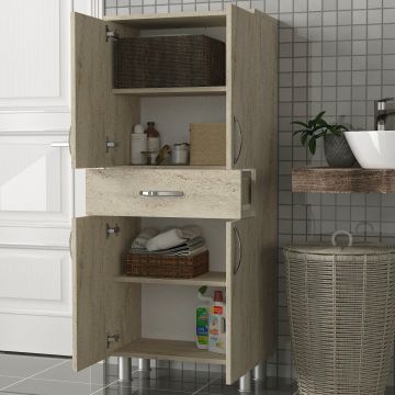 Dulap de baie Arizona 4 Doors, Travertin, 59x32x140 cm - Bej