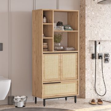 Dulap de baie On9C-Su, Nuc - Stejar, 75x36x162 cm - Nuc - Stejar