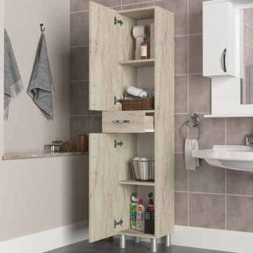 Dulap de baie Selin 2 Doors 1 Drawer, Travertin, 35x31x179 cm - Bej