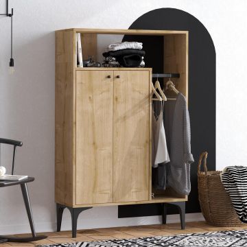 Dulap de Haine Aria cu 2 Usi si suport Umeras, 90 x 145 x 40 cm - Stejar
