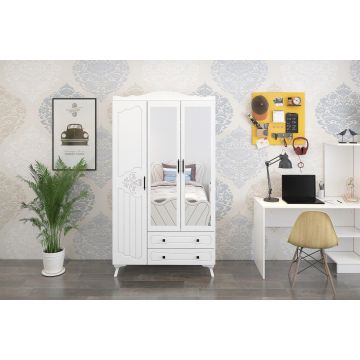 Dulap de Haine Banshee cu 3 Usi si 2 Sertare cu Oglinda, 105 x 188 x 50 Cm - arsiv2